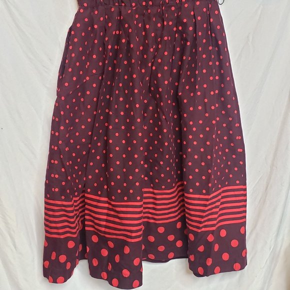 MCM Rocabilly Dress Nassau Miss New York Brown Red Dots Pockets Large Pinup - Picture 3 of 7